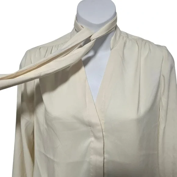 EXPRESS Portofino Blouse Ivory Long Sleeve Neck Tie Conscious Edit XS - Picture 3 of 7